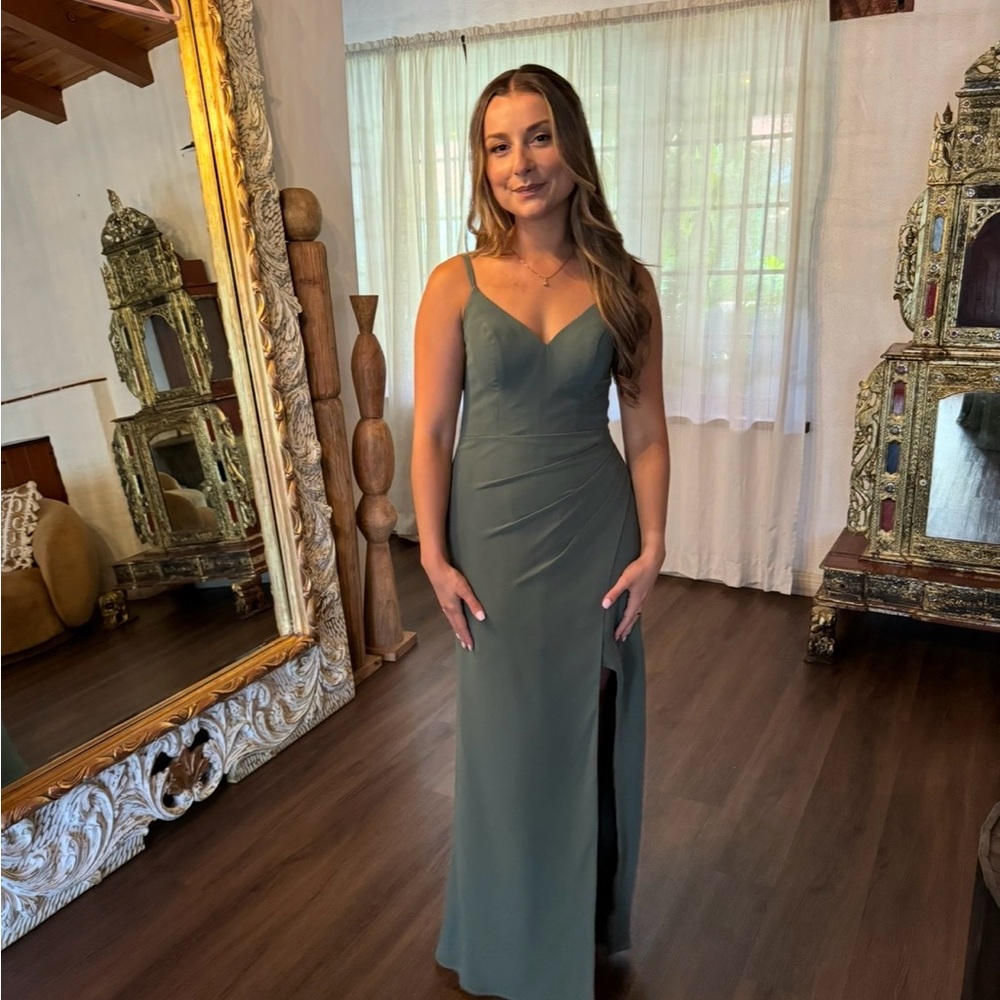 Azazie Chiffon Dress in Eucalyptus, Size A2